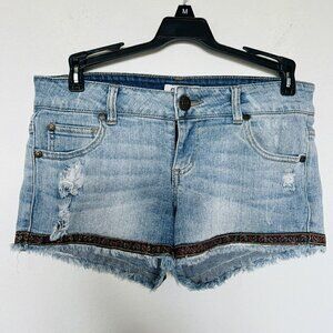 Celebrity pink Paisley denim jean Shorts Size 3 distressed blue Bohemian Western